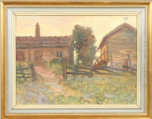 Gardsmotiv, Signerad, Olja Pa Kartong, 31x42 by Anders Altzar