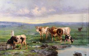 Mucche All Abbeverata Nella Campagna Con Roma In Lontananza by John (Giovanni) Califano