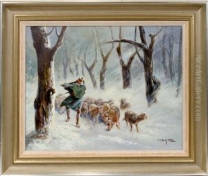 Sheep Herder In Winter by John (Giovanni) Califano