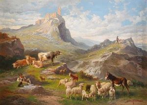 Berglandskap Med Boskap by John (Giovanni) Califano