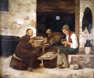 Man And Monk Playing Cards
