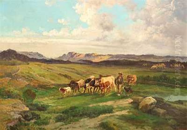 Hyrde Med Sin Kvaegflok Pa En Slette - view 1