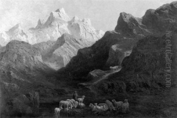 Leading His Flock Over The Mountain Pass - view 1