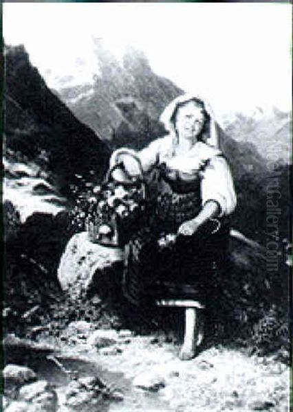 Barefoot Peasant Woman With Basket Of Roses - view 1