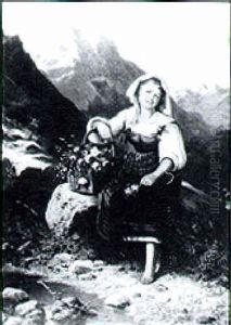 Barefoot Peasant Woman With Basket Of Roses by John (Giovanni) Califano