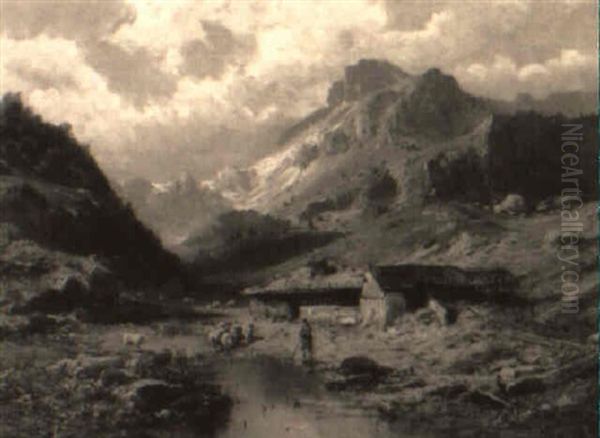 A Shepherd And His Flock In A Mountainous Landscape - view 1