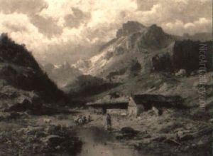A Shepherd And His Flock In A Mountainous Landscape by John (Giovanni) Califano