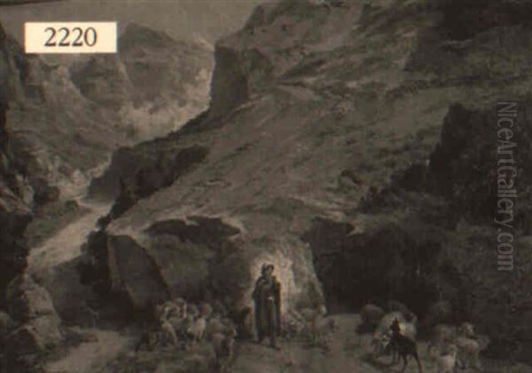 Mountain Landscape With Shepherd - view 1