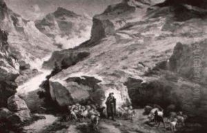 Shepherd Playing A Horn With His Dogs And Sheep by John (Giovanni) Califano