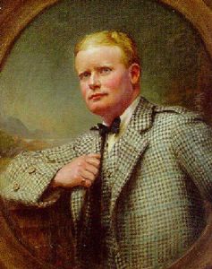 Portrait Of A Gentleman In A Tweed Jacket And Waistcoat, A Highland Landscape Beyond by Lance Calkin