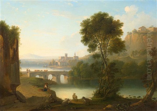 Italian Landscape With River - view 1