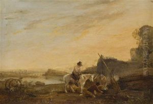 Setting-up Camp At Dusk by Augustus Wall (Sir.) Callcott