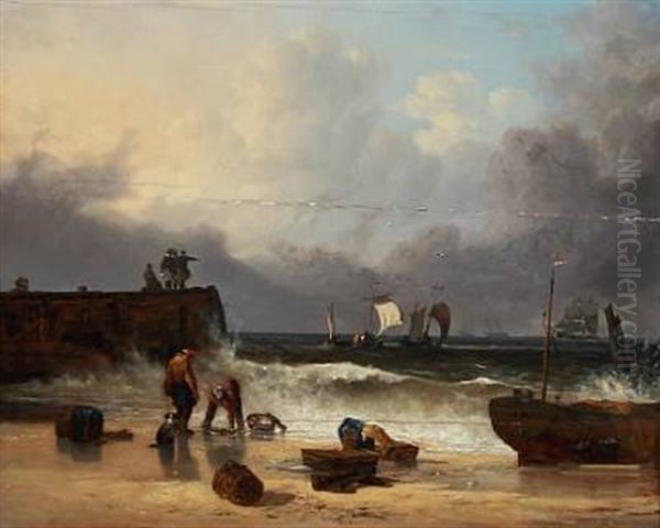 Costal View Of A Pier, Fischermen At The Beach And Boats On The Sea - view 1