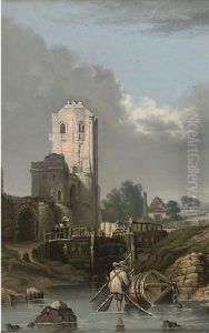 A Fisherman Before A Castle Ruin by Augustus Wall (Sir.) Callcott