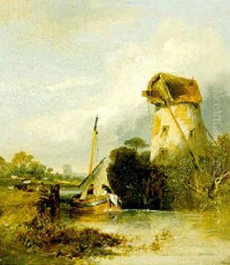 Figures In A Sailboat Passing Through A Lock
