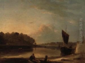 Sailing Boats On The Thames, With Figures In The Foreground by Augustus Wall (Sir.) Callcott