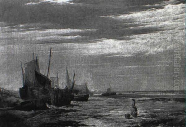 Fishermen Sorting Their Nets At Low Tide - view 1