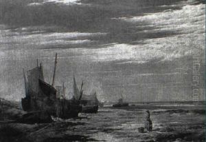 Fishermen Sorting Their Nets At Low Tide