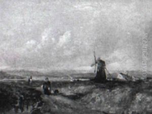 Woman On A Road With A Windmill