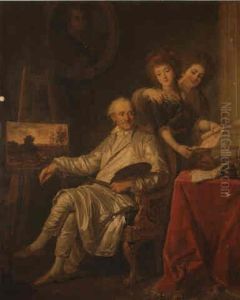 Portrait Of The Comte De Cromot, With His Two Daughters-in-law by Alphonse-Apollodore Callet