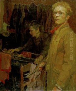 Interieur Met Zelfportret En Moeder Van De Kunstenaar by Charles Rene Callewaert