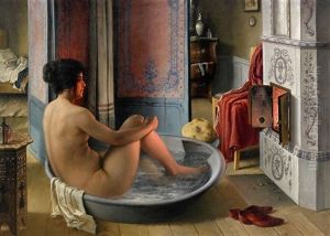 Interior Med Badande Kvinna by Karl Reinhold Callmander