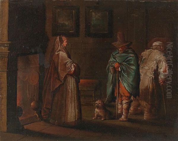 A Lady And Two Beggars In An Interior - view 1