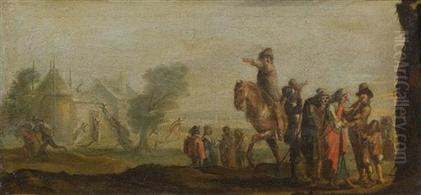 Reiter Und Figuren Vor Einer Weiten Landschaft (+ Figuren Vor Einer Stadtmauer; Pair) - view 1