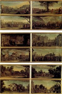 Les Miseres De La Guerre (set Of 12 In 3 Frames) by Jacques Callot