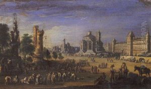 Vue Fantaisiste De Paris Avec La Tour De Nesles by Jacques Callot