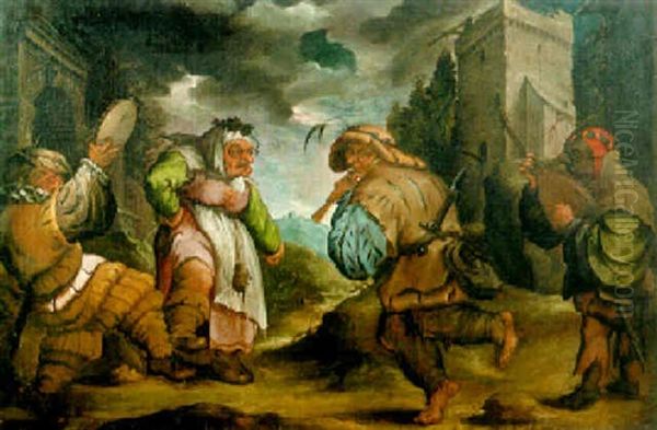 An Old Peasant Couple Dancing To A Tambourine And A Lute - view 1