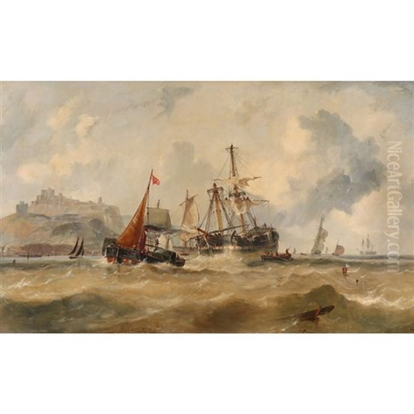 A Man O' War Being Towed Into Port By A Paddle Steamer, Off Dover - view 1