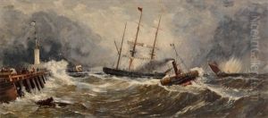 A French Paddlewheel Tug Bringing An English Sailing Vessel To The Jetty At Boulogne