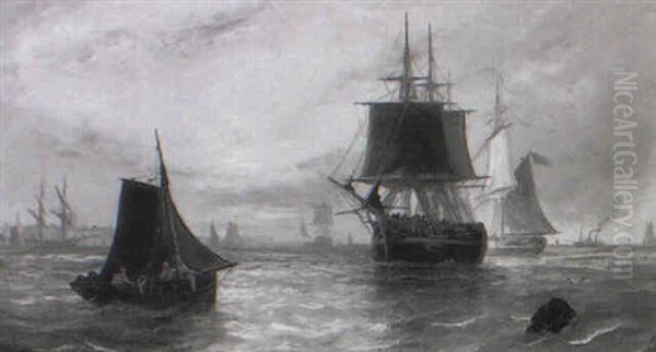 Evening Shipping Coming Into Anchor Off The French Coast - view 1