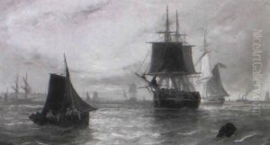 Evening Shipping Coming Into Anchor Off The French Coast by John Callow