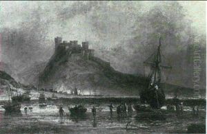 A Hill-top Fortress Protecting A Harbour Below by John Callow