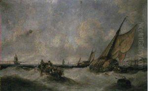 Hay Barges And Merchantmen Entering The Mouth Of The Thames by John Callow