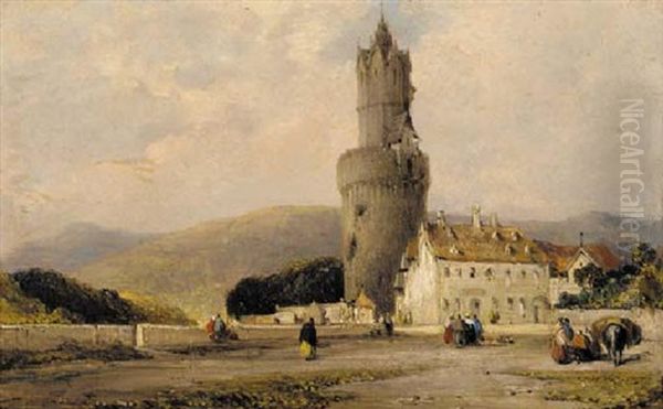 Figures In A Continental Square With A Tower Beyond - view 1