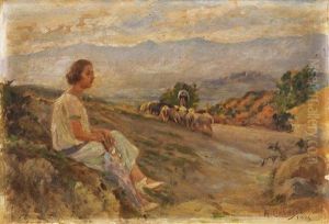 Paesaggio Con Figura by Arturo Calosci