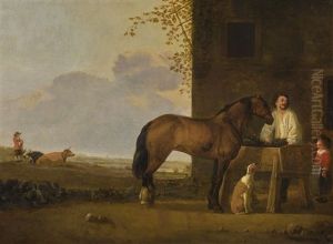 A Horseman Tending His Horse, A Cowherd With His Cattle Beyond