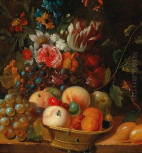 A Pair Of Fruit And Flower Still Lifes by Abraham Van Calraet