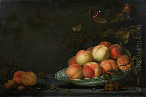 A Still Life Of Fruit With A Mouse And Butterflies by Abraham Van Calraet