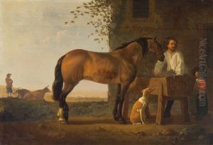 A Horse At A Cratch by Abraham Van Calraet