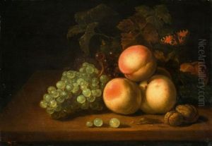 Still Life With Peaches, Grapes, Walnuts And A Butterfly by Abraham Van Calraet