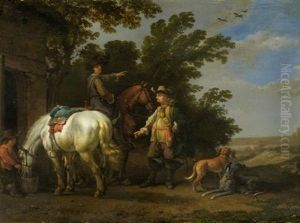 Zwei Reiter Und Hunde Bei Der Rast Zwei Reiter Und Hunde Bei Der Rast