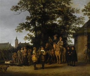 Soldatengefolge Vor Einer Stadt by Abraham Van Calraet