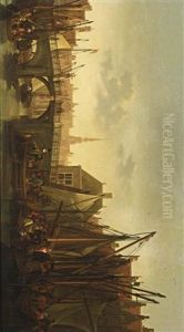 Dordrecht: A View Of The Appelmarkt With The Oude Haven And The Nieuwbrug, A View Of The Tower Of The Groothoofdspoort In The Distance by Abraham Van Calraet