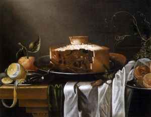 Nature Morte A La Tourte Et Aux Plats De Fruits