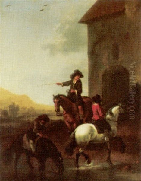 Horsemen By A Building In A Landscape - view 1