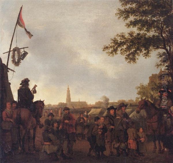 Officers And Townfolks At An Encampment Outside Breda - view 1